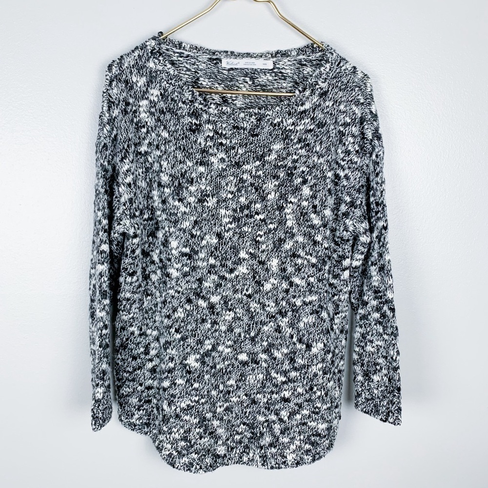 Woolrich women’s wool blend space dye knit crewneck sweater black white medium